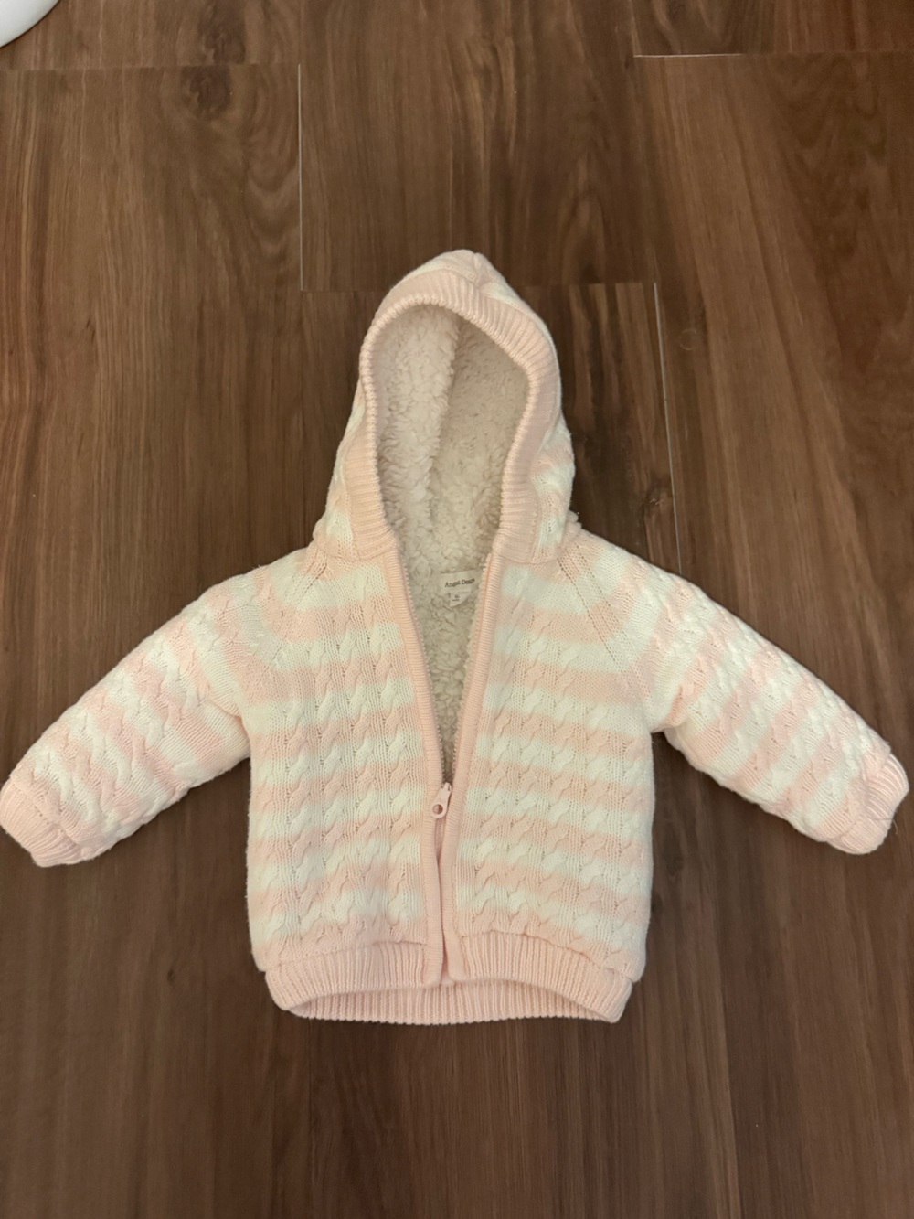 Angel Dear Pink & White Hooded Knit Zip Sweater
